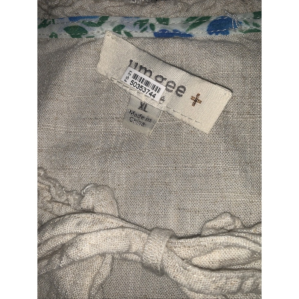 Umgee Dress XL Linen Blend Tiered Mini Boho Beige Ruffle Short Sleeve Summer - Picture 15 of 16